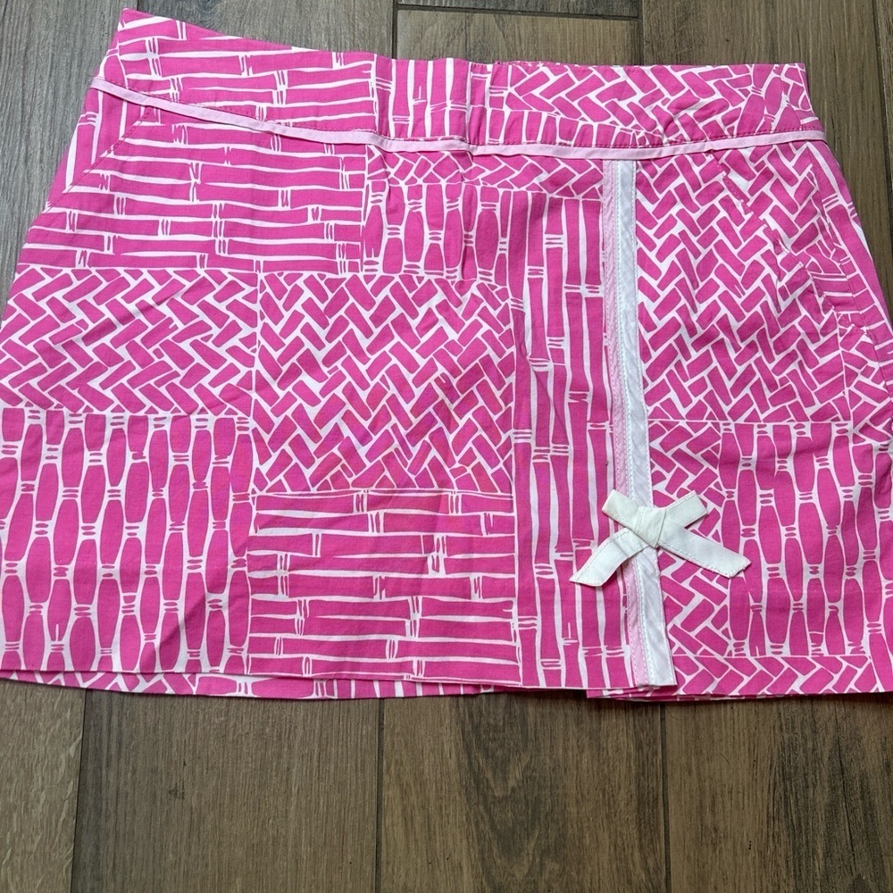 Lilly Pulitzer Skort Size 6 Pink And White Tisket A Tasket Patchwork Bow Preppy